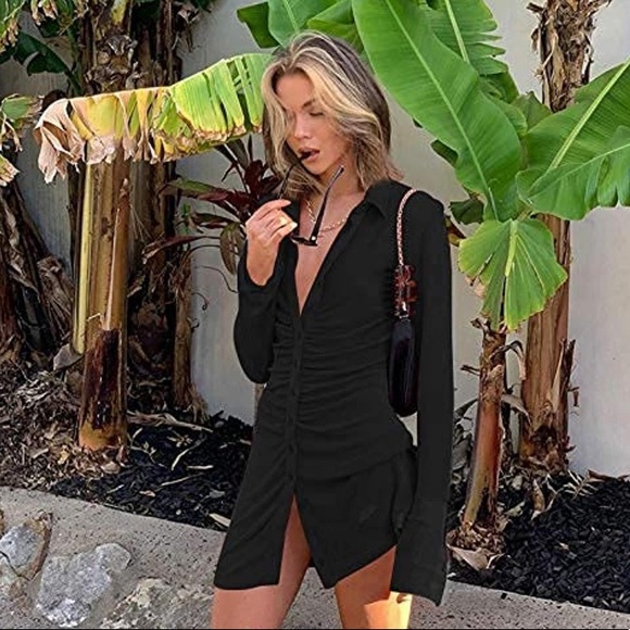 Long sleeved ruched button up mini dress Large - Picture 2 of 7